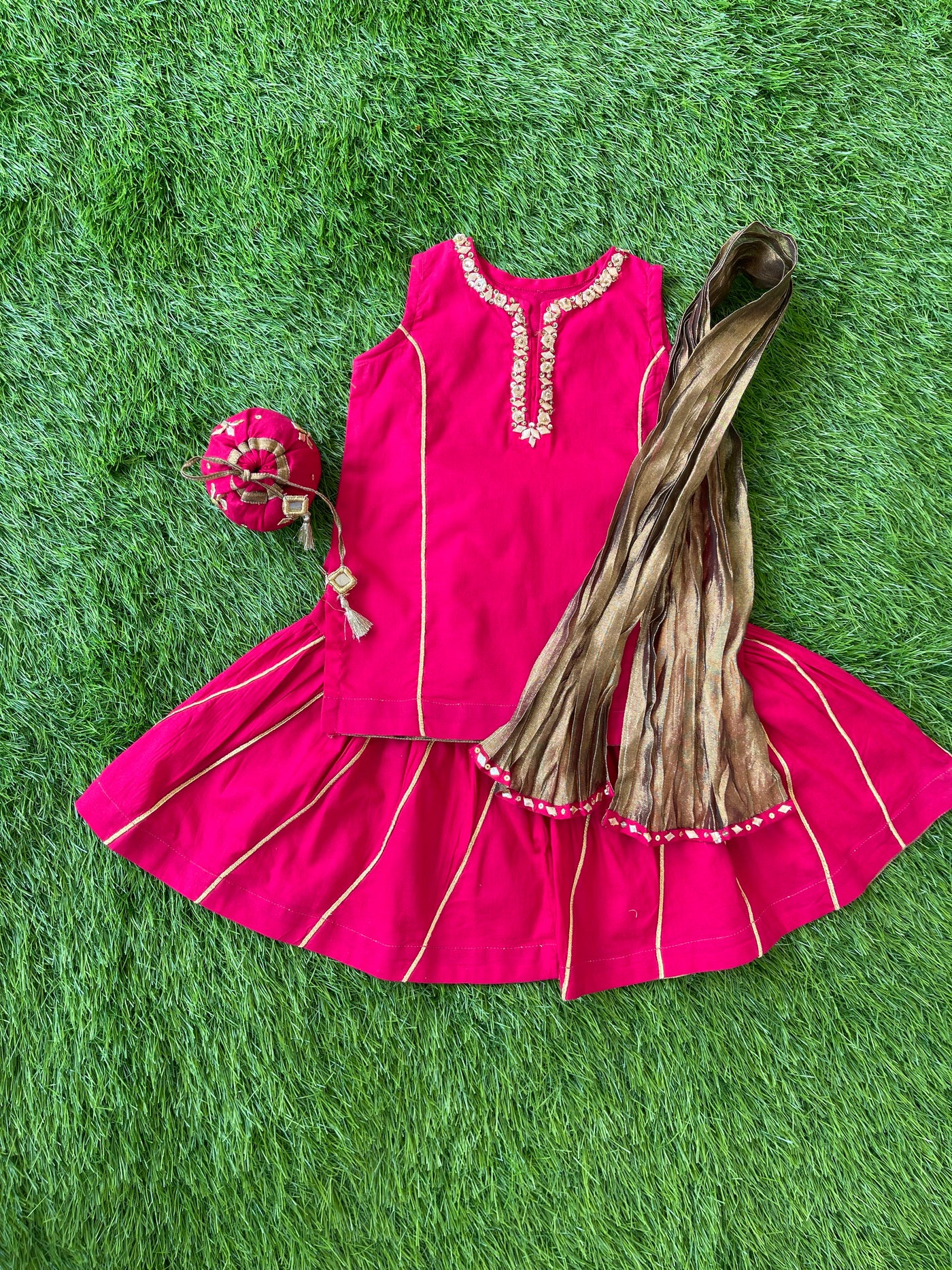Girls Cambric Cotton 3 Pcs Shocking Pink