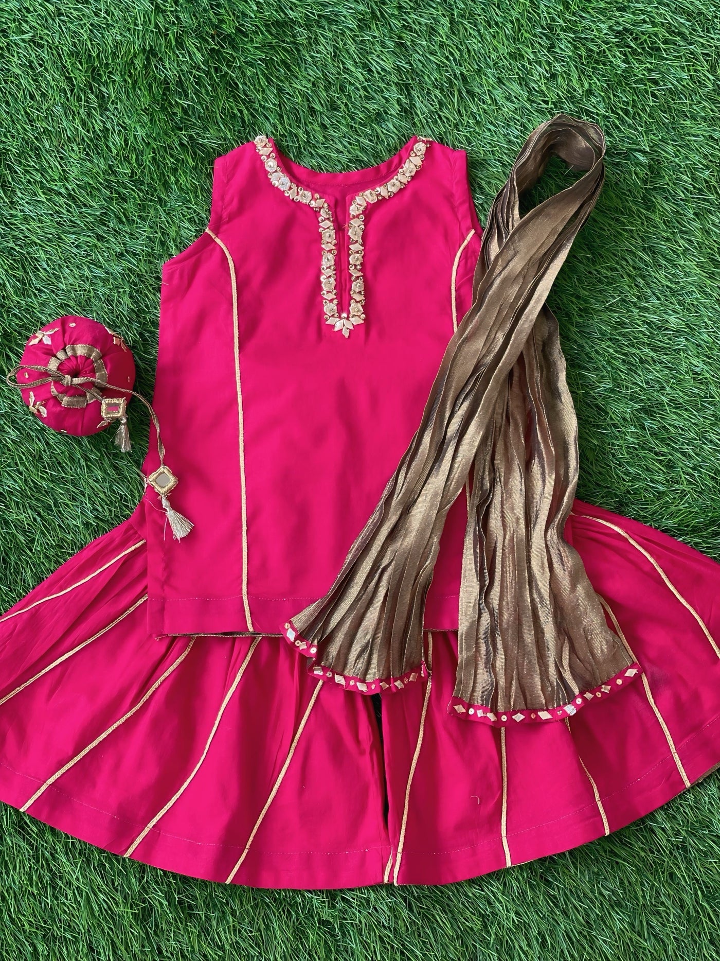 Girls Cambric Cotton 3 Pcs Shocking Pink
